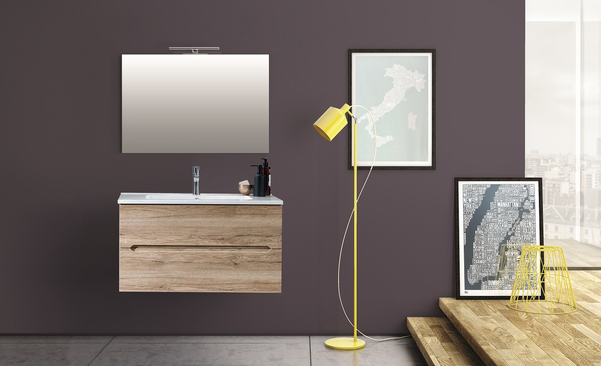 Mobile sospeso 90 con top in mineralmarmo M90-RN-M