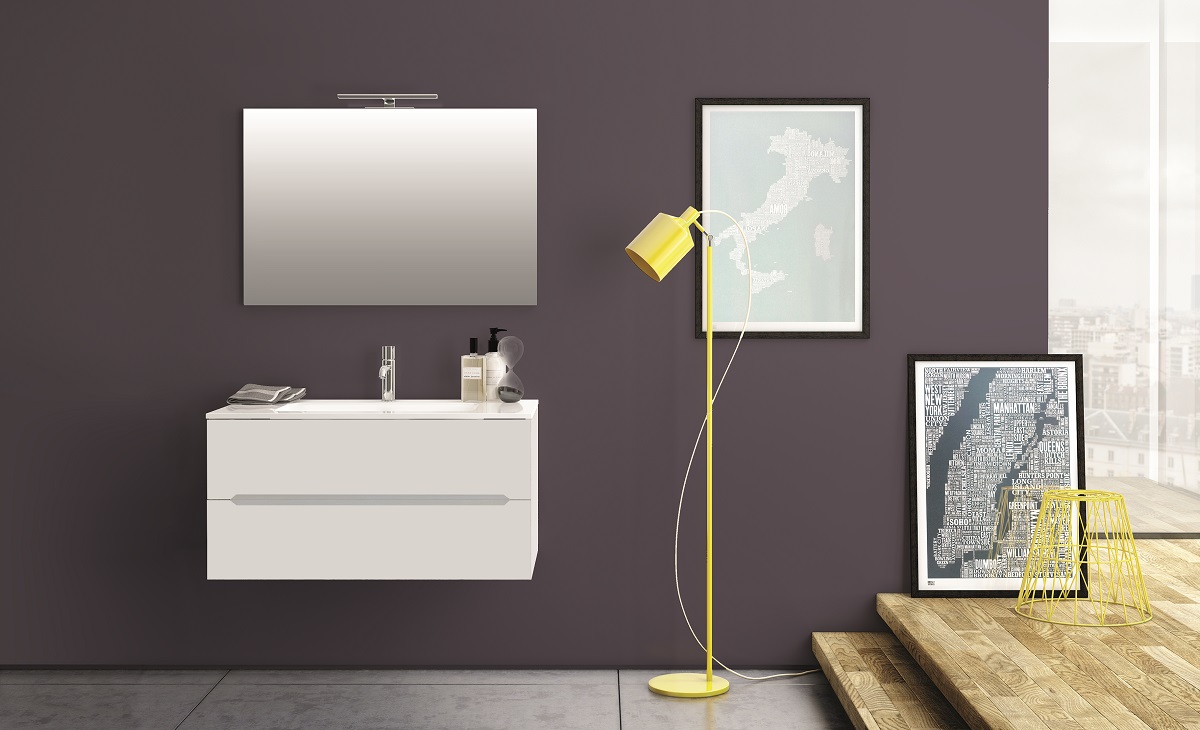 Mobile sospeso 90 con top in mineralmarmo M90-W-M